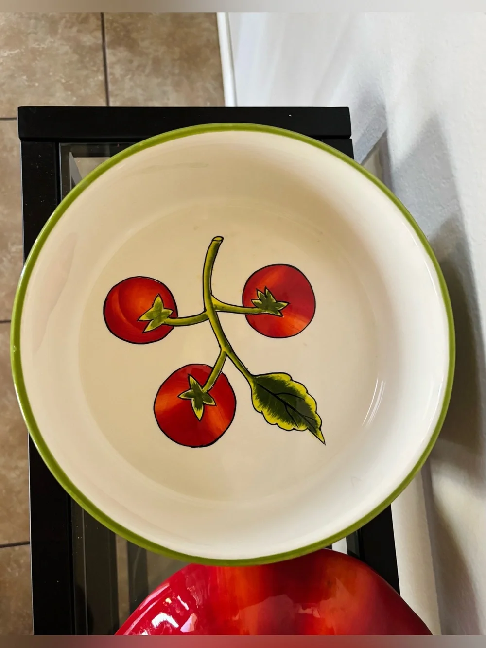 Vintage Certified International Round Ceramic Covered Casserole with Tomato Lid